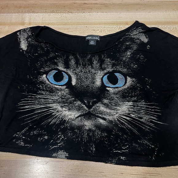 Vtg Y2K Wet Seal Black Cat Cropped Tee, Women's Size Small - Picture 2 of 6